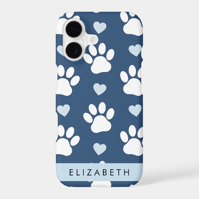 Dog Paws, White Paws, Blue Hearts, Your Name iPhone Case (Back)