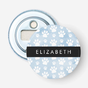 Dog Paws, White Paws, Blue Watercolors, Your Name Bottle Opener
