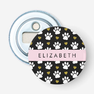 Dog Paws, White Paws, Gold Hearts, Your Name Bottle Opener