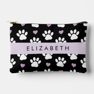 Dog Paws, White Paws, Lilac Hearts, Your Name Accessory Pouch
