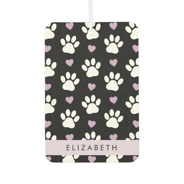 Dog Paws, White Paws, Lilac Hearts, Your Name Car Air Freshener (Front)
