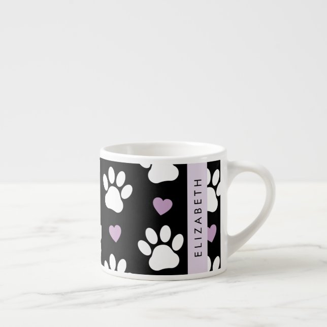 Dog Paws, White Paws, Lilac Hearts, Your Name Espresso Cup (Right)