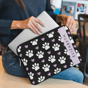 Dog Paws, White Paws, Lilac Hearts, Your Name Laptop Sleeve