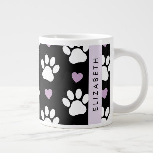 Dog Paws, White Paws, Lilac Hearts, Your Name Large Coffee Mug