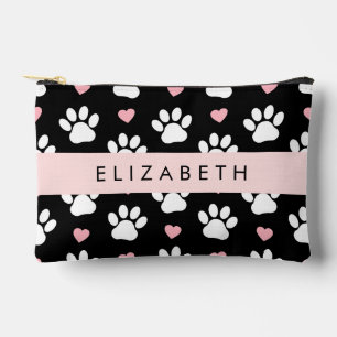 Dog Paws, White Paws, Pink Hearts, Your Name Accessory Pouch
