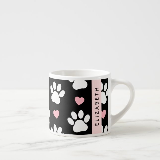 Dog Paws, White Paws, Pink Hearts, Your Name Espresso Cup (Right)