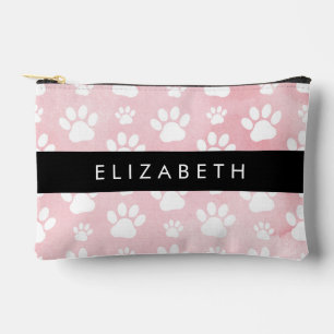 Dog Paws, White Paws, Pink Watercolors, Your Name Accessory Pouch