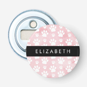 Dog Paws, White Paws, Pink Watercolors, Your Name Bottle Opener