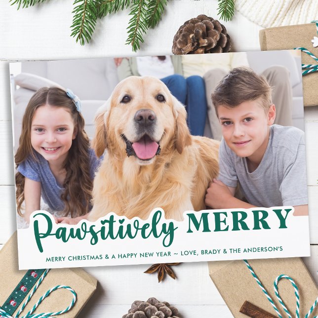 Dog Pawsitively Merry Cute Personalised Pet Photo Holiday Card (Creator Uploaded)