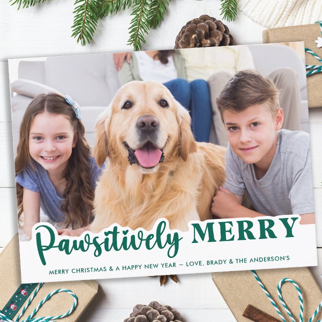 Dog Pawsitively Merry Cute Personalised Pet Photo Holiday Postcard (Creator Uploaded)