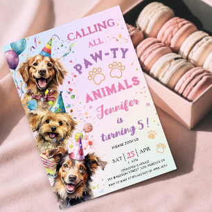 Dog Pawty Birthday Party Girl 5th Birthday Invitation