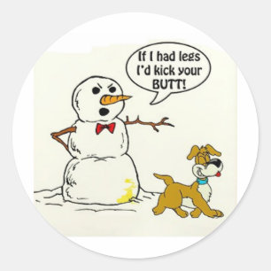 Dog Pees on Snowman Classic Round Sticker