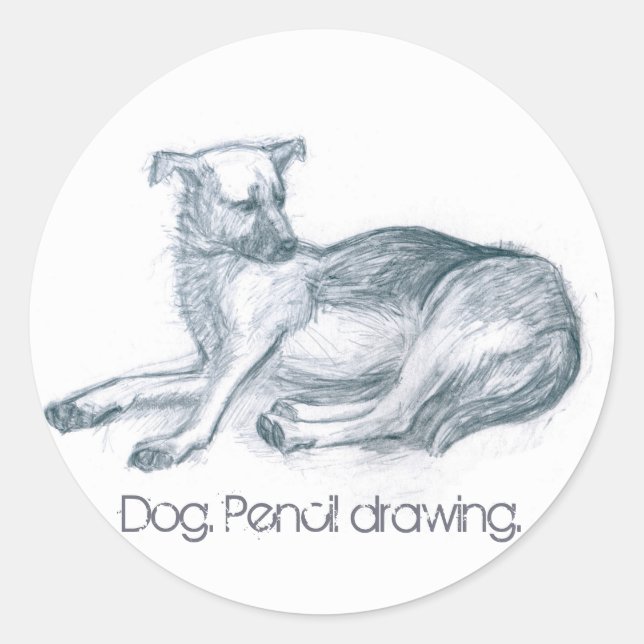 Dog. Pencil drawing. Classic Round Sticker (Front)