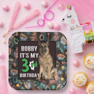 Dog Personalised 3rd birthday party Paper Plates