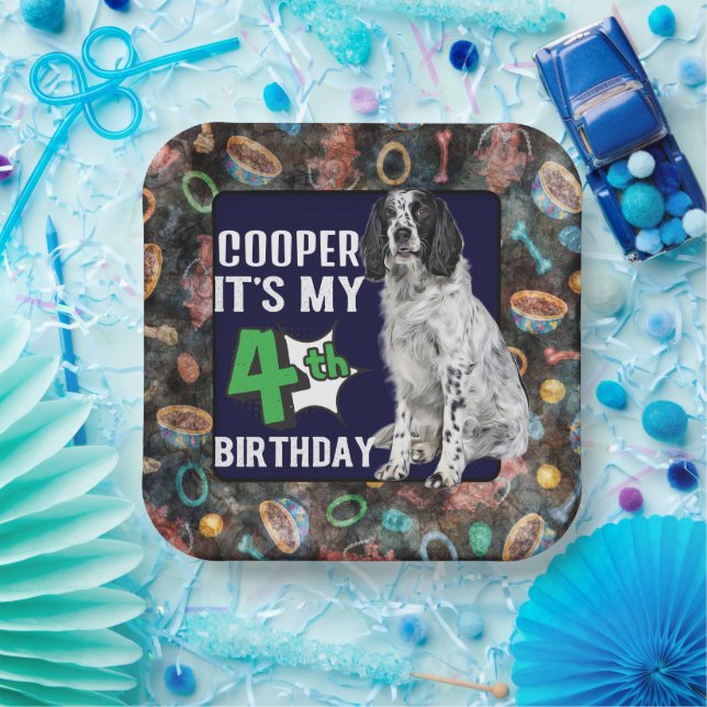Dog Personalised 4th birthday party Paper Plates (Party)