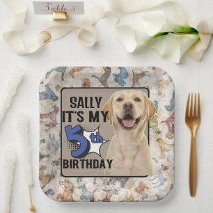 Dog Personalised 5th birthday party Paper Plates