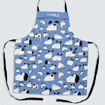 Dog Personalised Apron<br><div class="desc">Fun cartoon dog pattern on a blue background,  which can be changed in the design tool.  Change the name to personalise.  Original art by Nic Squirrell. Perfect for dog moms and dads and animal and pet lovers.</div>