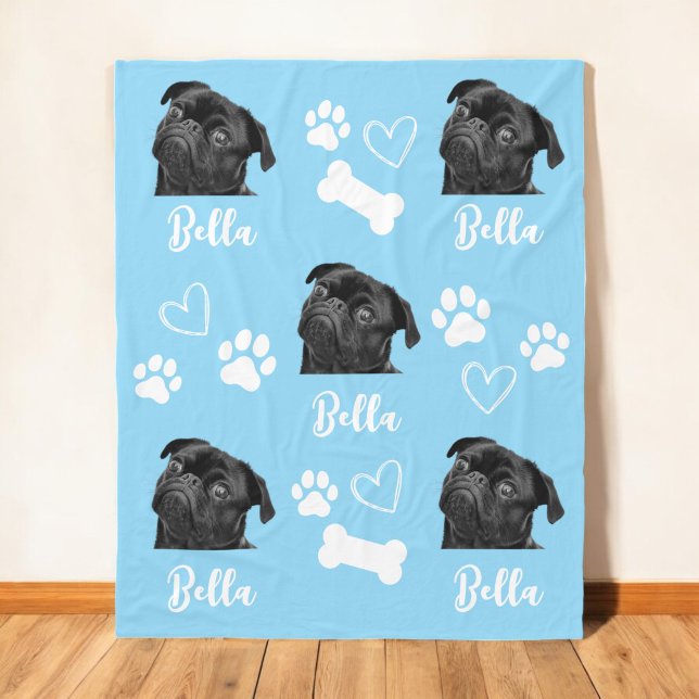 Dog Personalised Love Pet 5 Photo Collage Fleece Blanket (Creator Uploaded)
