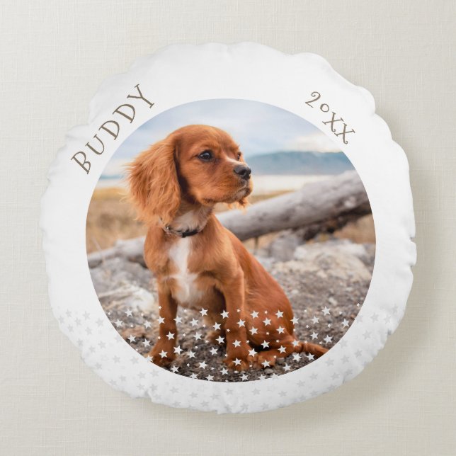 Dog Pet 2 Photos Star Pattern Christmas Round Cushion (Front)