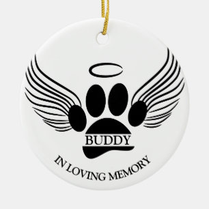 Dog Pet Angel Wings Memorial Custom Name Ceramic Tree Decoration