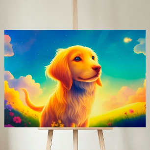 Dog Pet Colorful Meadow Sky Summer Animals Canvas Print