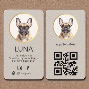Dog Pet Elegant Photo Gold Social Media QR Code Business Card