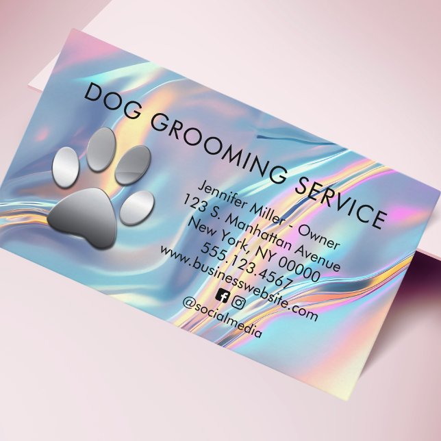 Dog Pet Grooming Service Holographic Business Card (Creator Uploaded)