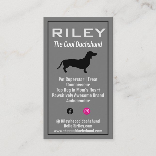 Dog Pet Influencer Social Media Dachshund Wiener Business Card (Front)