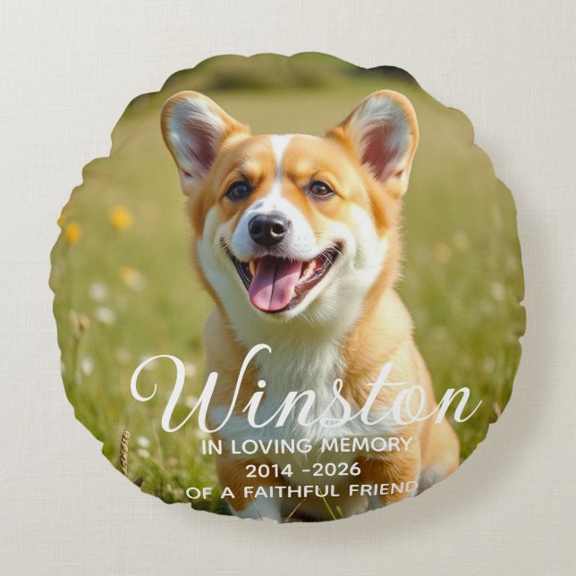 Dog Pet Loss Memorial Round Cushion (Front)