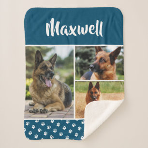 Dog Pet Lover Photo Collage Memorial Pawprint Sherpa Blanket