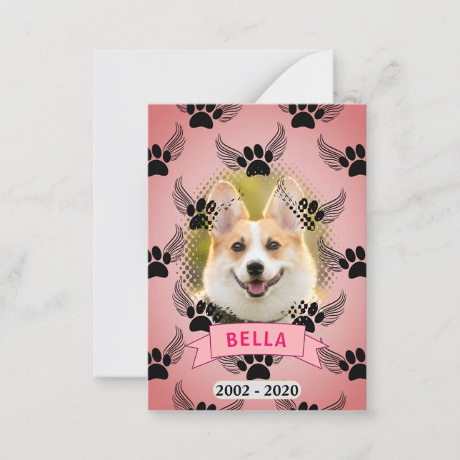 Dog Pet Memorial Custom Pink Card (Front)