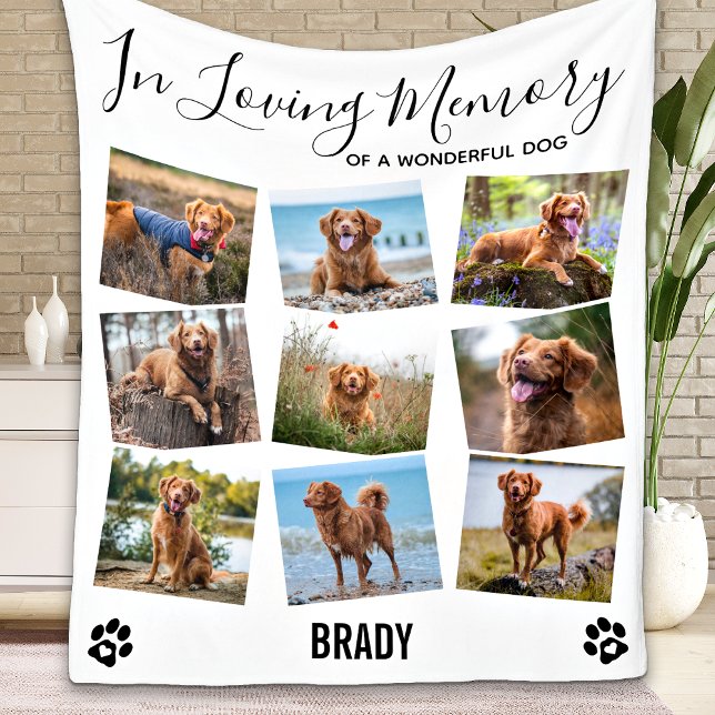 Dog Pet Memorial In Loving Memory Photo Collage Fleece Blanket (Creator Uploaded)