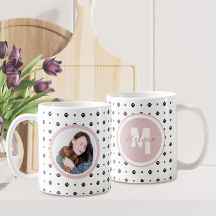 Dog Pet Monogram Photo Paw Print Blush Pink Coffee Mug