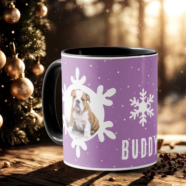 Dog Pet Name Photo Purple Snowflake Mug (Creator Uploaded)
