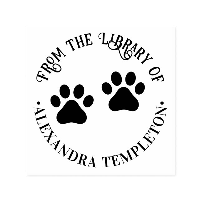 Dog Pet Paw Prints “From the Library of” Name Self-inking Stamp (Design)