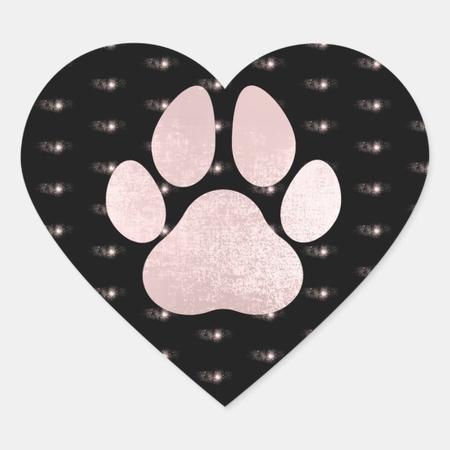 Dog Pet Paw Rose Burgund Glitter Heart Spark Heart Sticker (Front)