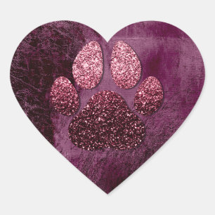 Dog Pet Paw Rose Burgund Glitter Heart Spark Sticker