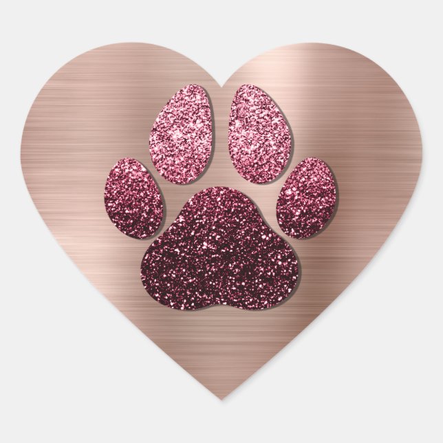 Dog Pet Paw Rose Burgund Glitter Heart Spark Sticker (Front)
