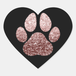 Dog Pet Paw Rose Gold Spark Glitter Heart Spark Sticker