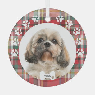 Dog Pet Photo Christmas Holiday Shih Tzu Custom Glass Tree Decoration