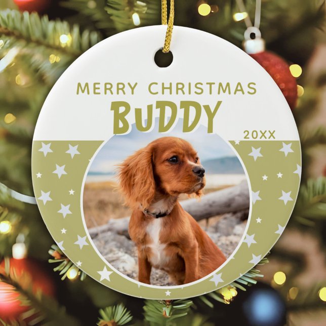 Dog Pet Photo Merry Christmas Star Pattern Ceramic Tree Decoration (Creator Uploaded)