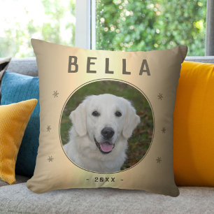 Dog Pet Photo Metallic Golden Snowflake Keepsake Cushion