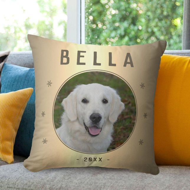 Dog Pet Photo Metallic Golden Snowflake Keepsake Cushion (Creator Uploaded)
