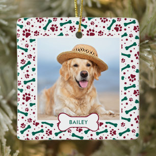 Dog Pet Photo Paw Prints Personalised Christmas  Ceramic Ornament