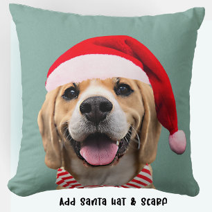Dog Pet Photo with Digital Santa Hat  Scarf Gift Cushion