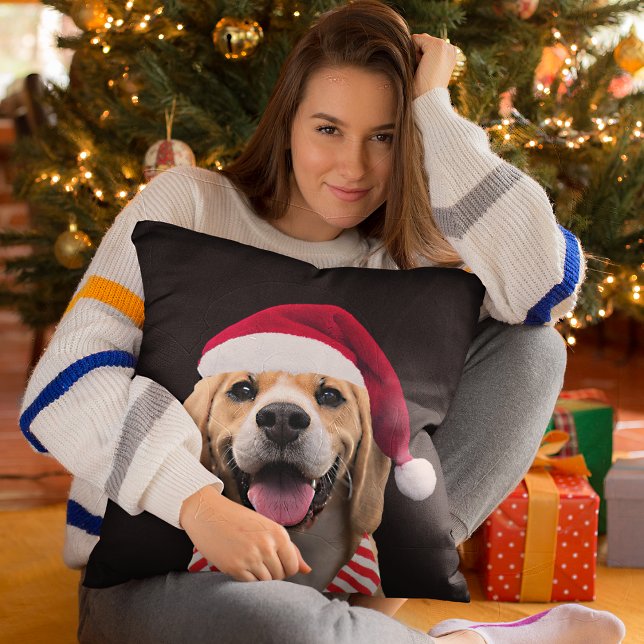 Dog Pet Photo with Digital Santa Hat  Scarf Gift Cushion (Creator Uploaded)