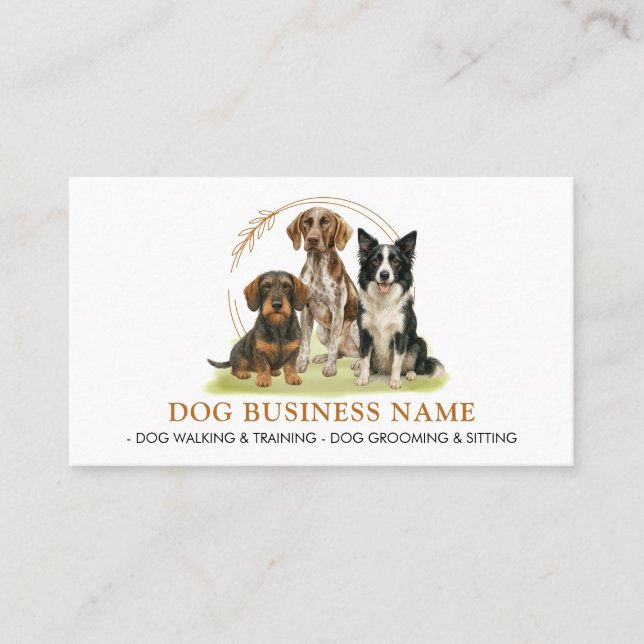 Dog Pet Sitter Boarding Groomer Walker Watercolor Business Card (Front)