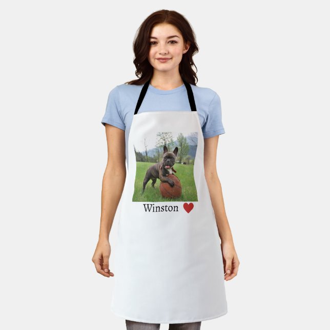 Dog Photo and Name Female French Bulldog Apron (Worn)
