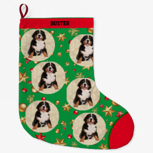 Dog Photo As Repeating Circles Add Pet Name Large Christmas Stocking