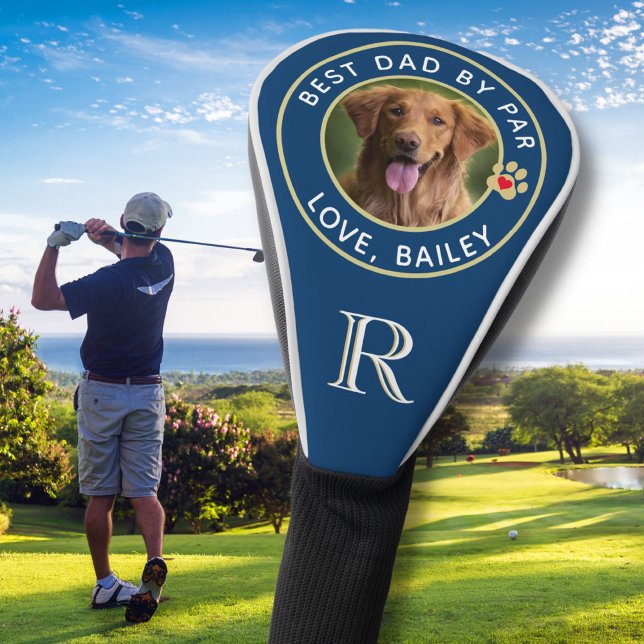 Dog Photo Best Dad By Par Custom Monogram Golf Head Cover (Creator Uploaded)